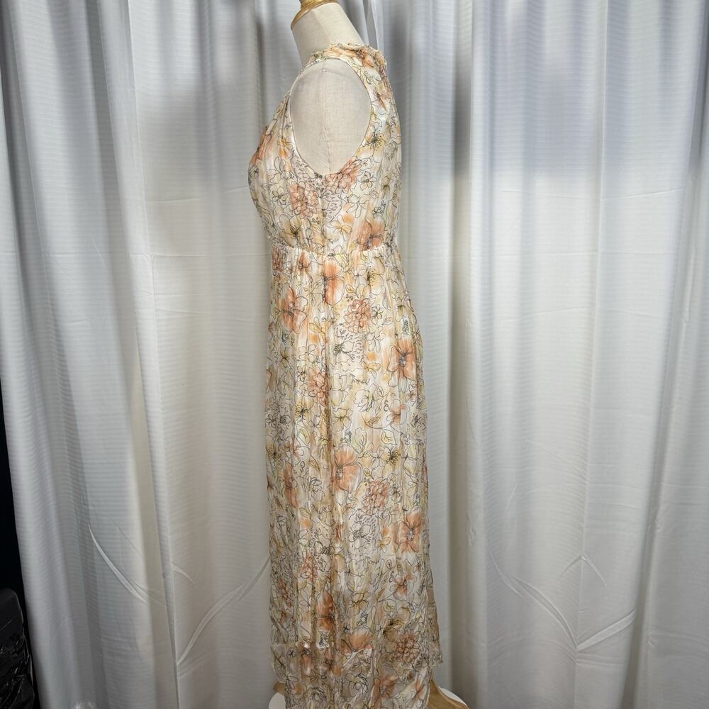 Le Ragazze Womens Sleeveless Midi Dress Size Large Floral Silk Blend Lined Italy - Picture 4 of 12